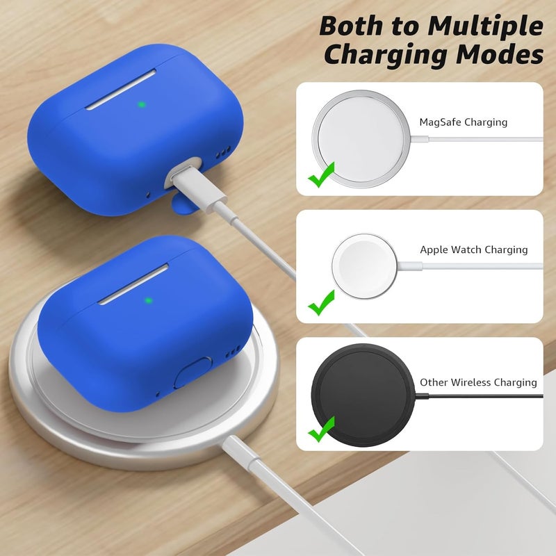 Tandoler حافظة متوافقة مع Airpods Pro 2، غلاف سيليكون ناعم واقي مع مجموعة تنظيف وحبل حمل متوافق مع AirPod Pro الجيل الثاني، LED أمامي مرئي - أزرق - Image 4